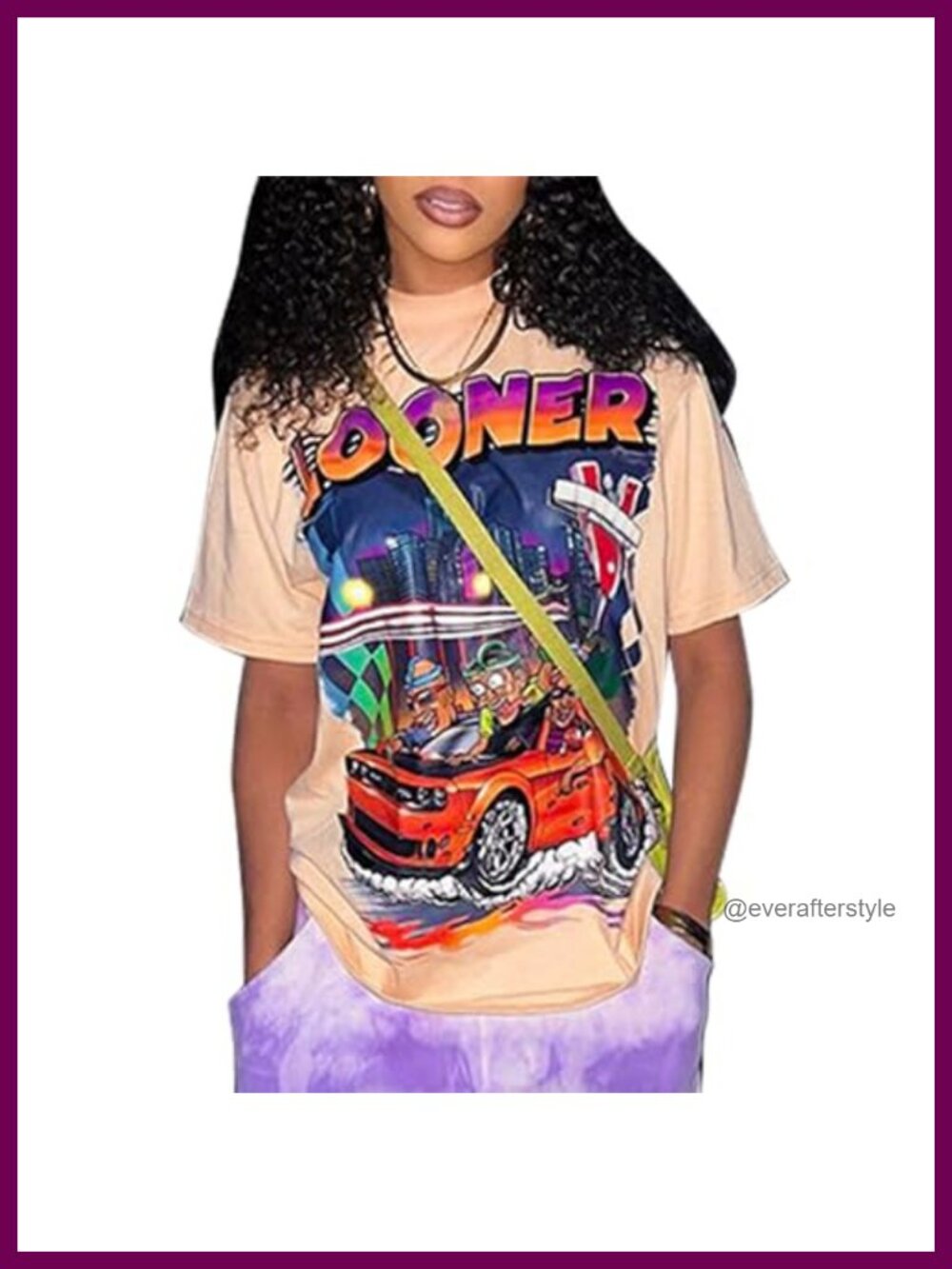 Oversized Graphic Racer Tee Streetwear Car Print Crew Neck Cotton Short Sleeve